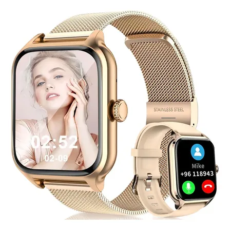 Smartwatch Mertto Dourado com Tela de 1.83" e Duas Pulseiras