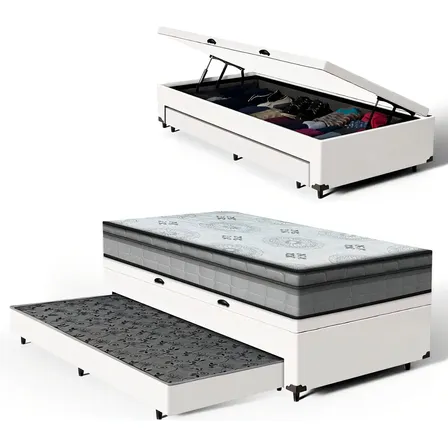 Cama Box Solteiro Baú C/auxiliar Anjos D33 Madeira 88x188cm Branco