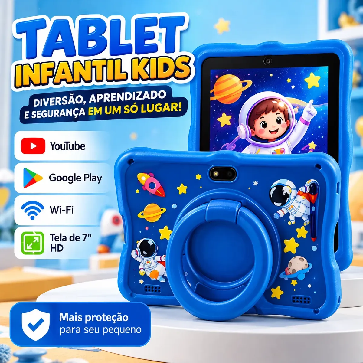 Tablet Infantil Kids Para Criança Com Youtube E Play Cor Ro Azul