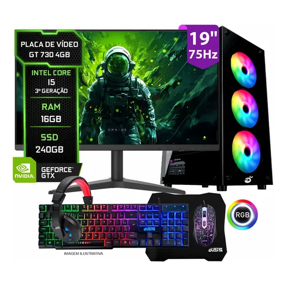 Pc Gamer Completo Setup Ninja Shadow Ii, Intel Core I5, 16gb Ram, Ssd 240gb, Placa De Vídeo 4gb, Monitor 19 , Kit Periféricos