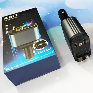 Carregador Veicular B1 Turbo 66W para Carro, com Cabos Retráteis e USB-C