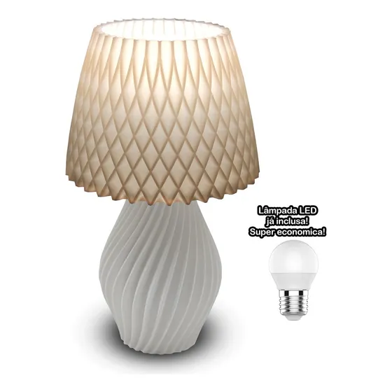 Abajur Luminária Espiral De Mesa Quarto Moderno C/ Lâmpada Estrutura Branco