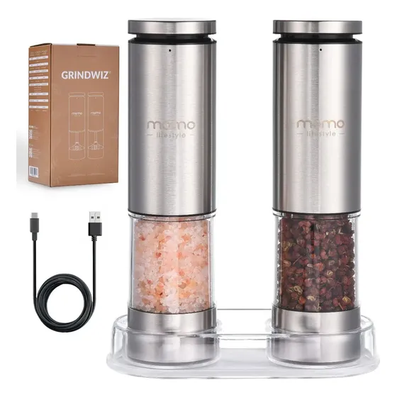 Moedor De Sal E Pimenta Elétrico Recarregável Grindwiz Momo Cor Cinza