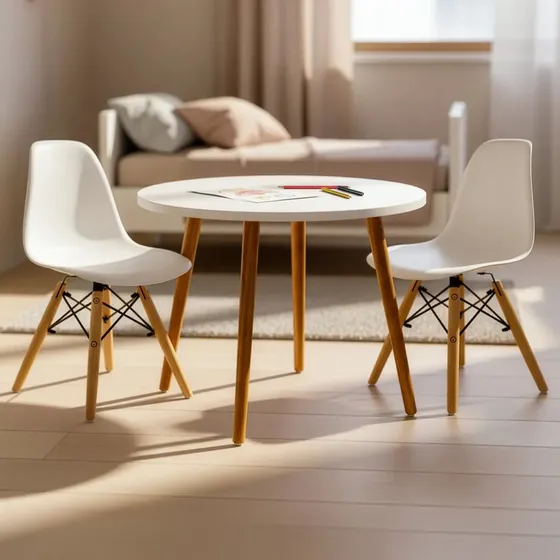 Conjunto Mesa Infantil Redonda 60cm e 2 Cadeiras Eiffiel para Crianças Branco