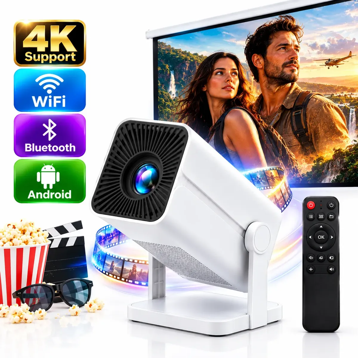 Projetor Portátil 4k Full Hd, Foco Automático E Rotação 180° Branco Novo Led 127/220v