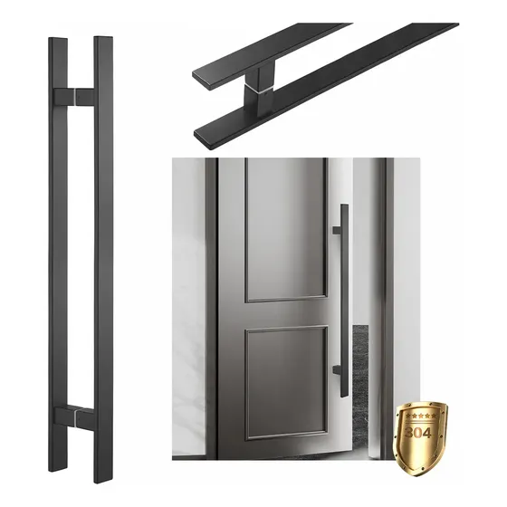 Puxador Inox 304 Duplo Porta 100cm Quadrado Cor Preto Para Pivotante Madeira Vidro Portão Yesop