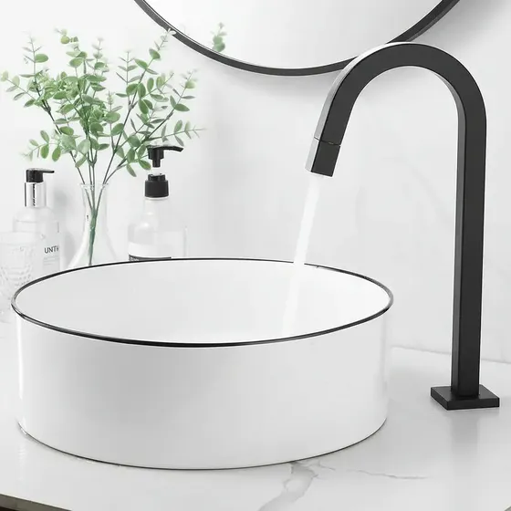 Torneira Banheiro Lavabo Preta Quadrada Tube Alta Metal 1/4 Cor Preto Acabamento Fosco Yesop