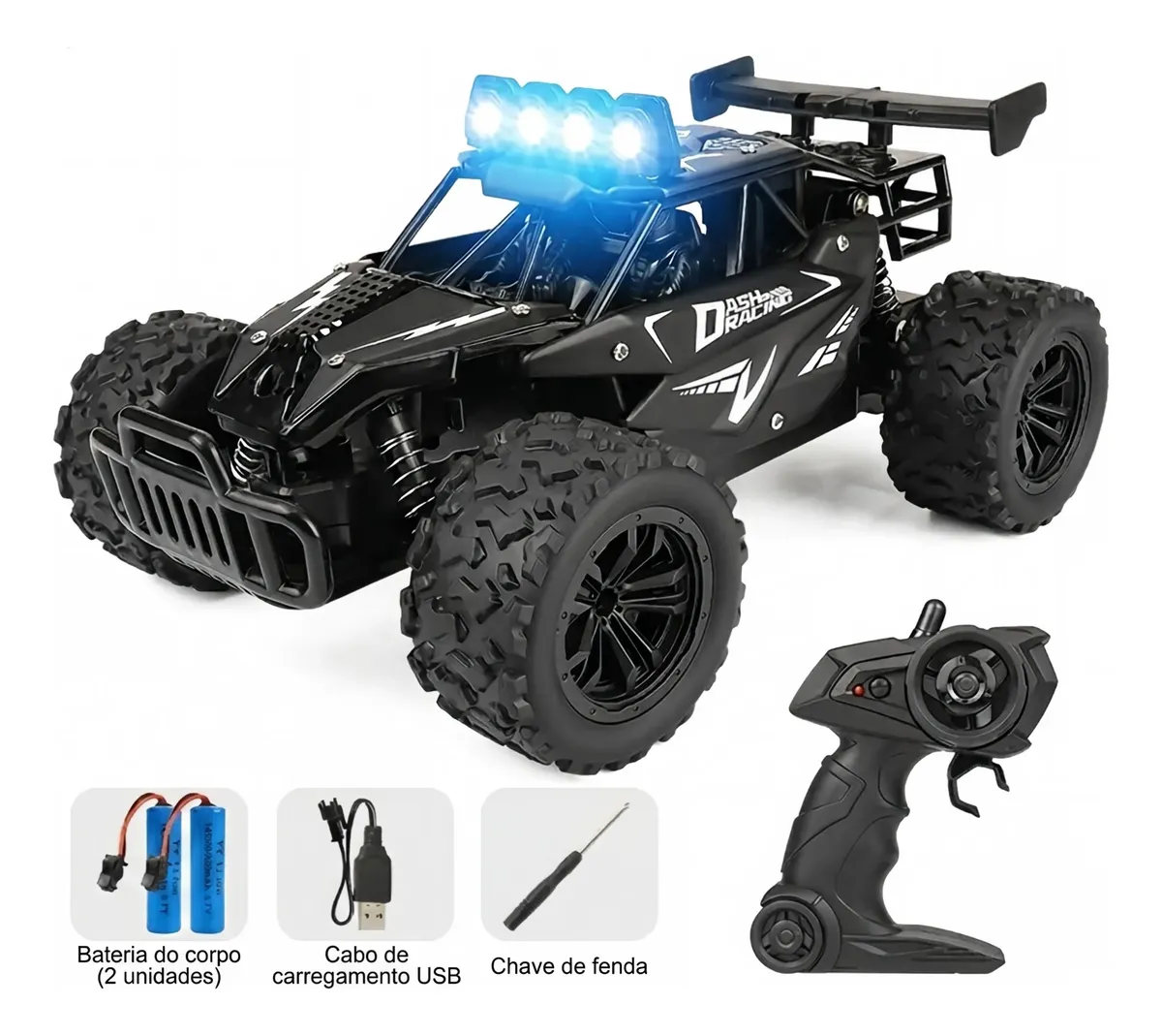 Carro Off-road Com Controle Remoto, 4x4recarregavel, Com Luz Preto Brinquedos De Tendência