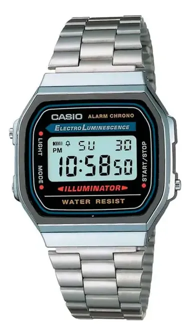 Relogio Casio Vintage A168 Digital Prateado Unissex Retro