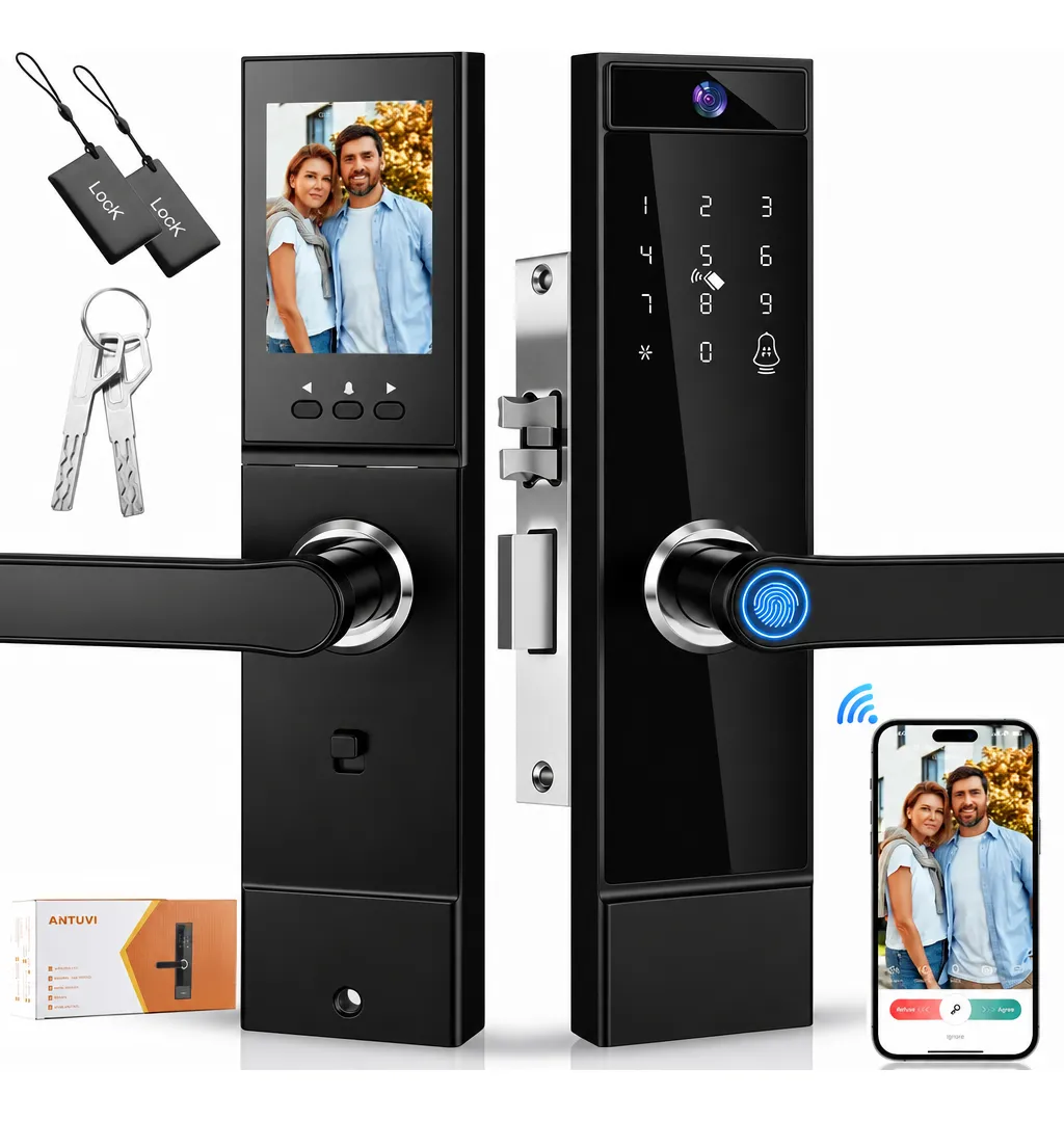 Fechadura Eletronica Digital Antuvi Com Câmera+wi-fi Tuya Preto