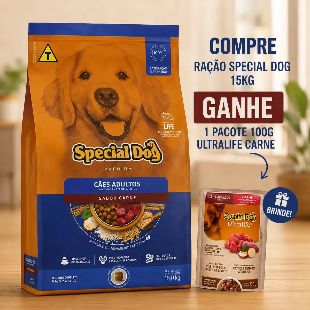 Ração Special Dog Para Cães Adultos Sabor Carne 15kg +brinde