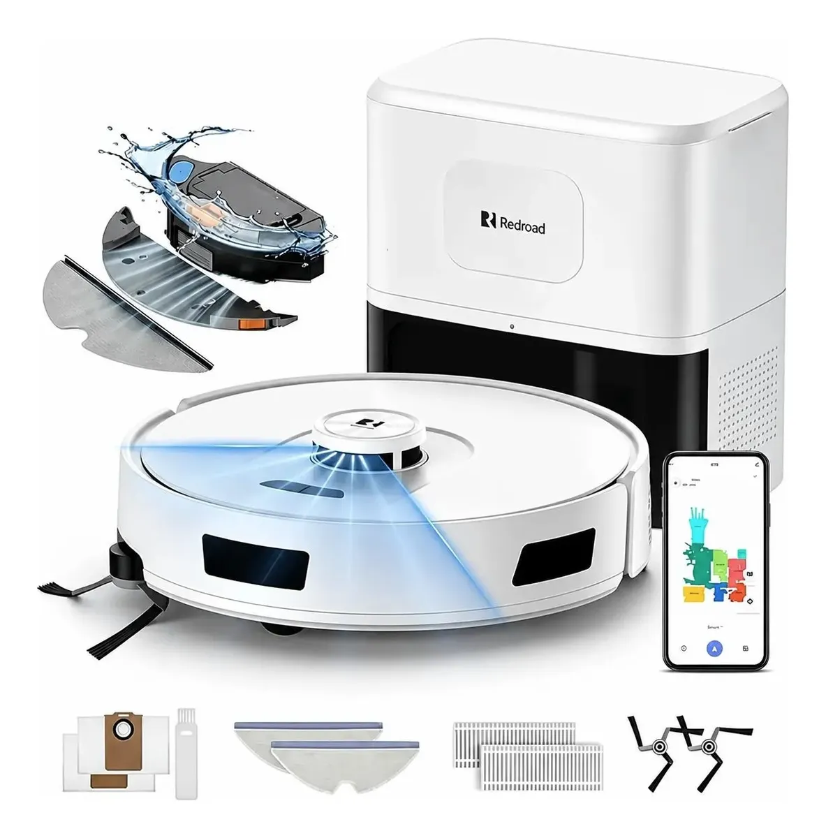 Aspirador Robô Redroad R11 Inteligente Estação Wi-fi 3 Em 1 Branco 127v