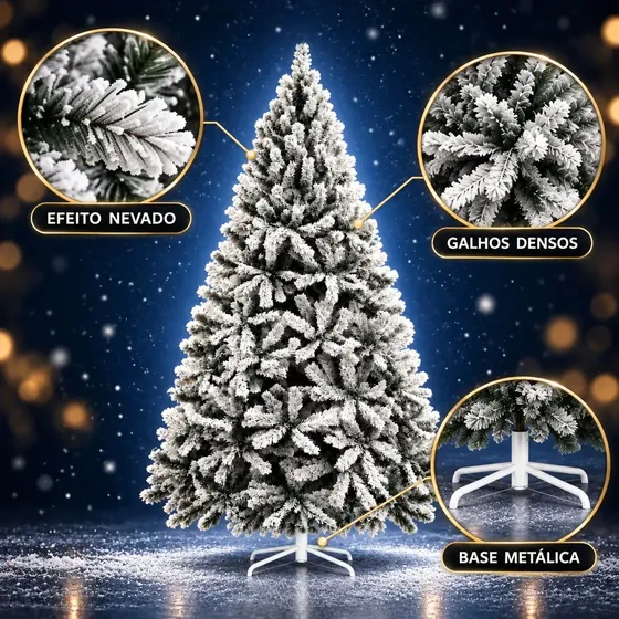 Árvore De Natal Pinheiro Nevada 1,50m 400 Galhos Premium Tradicional Grande Branca Cheia Neve Luxo Luvinco