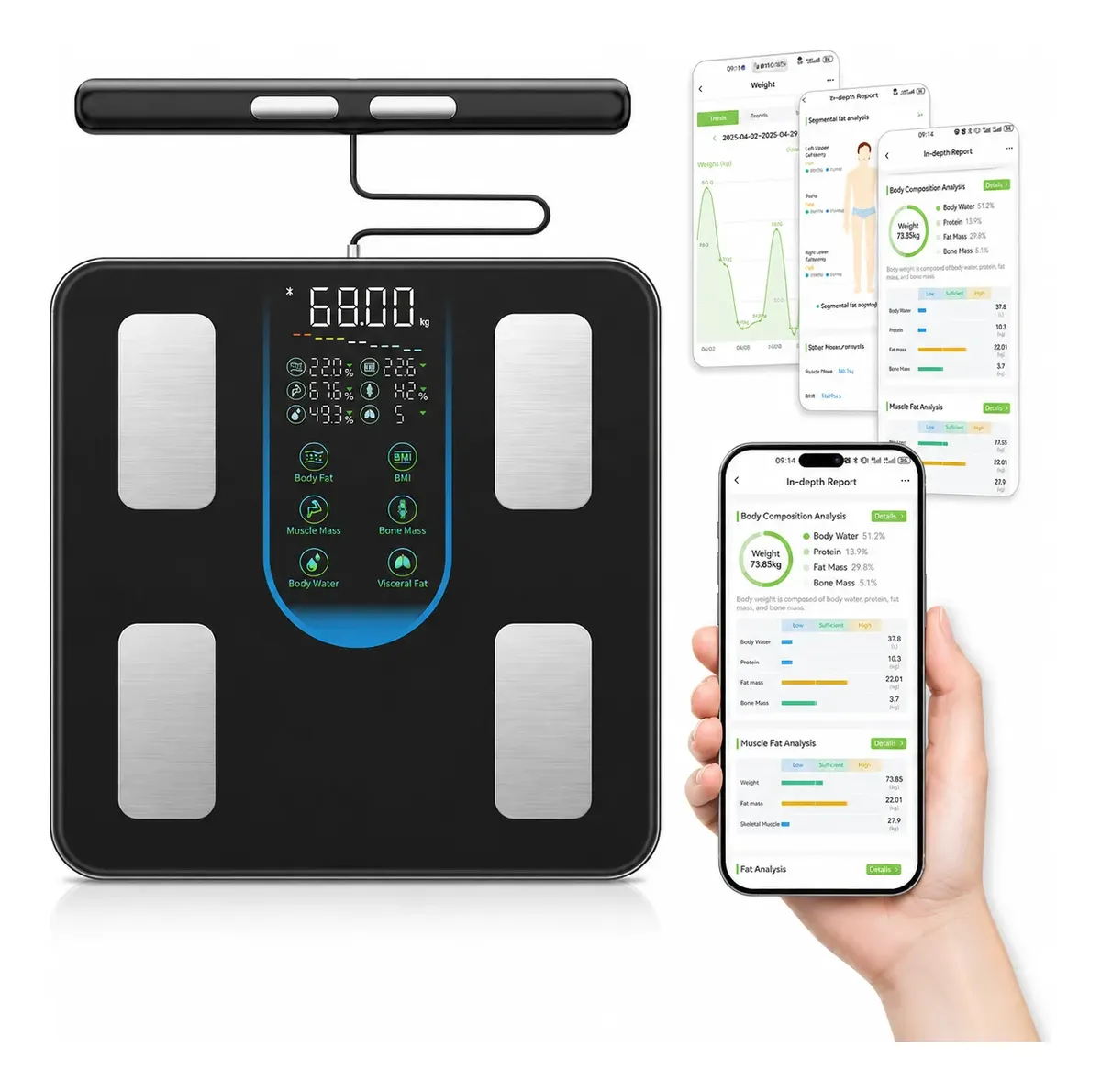 Balança Digital Bioimpedância Profissional 8 Eletrodos App Preto 127/220v
