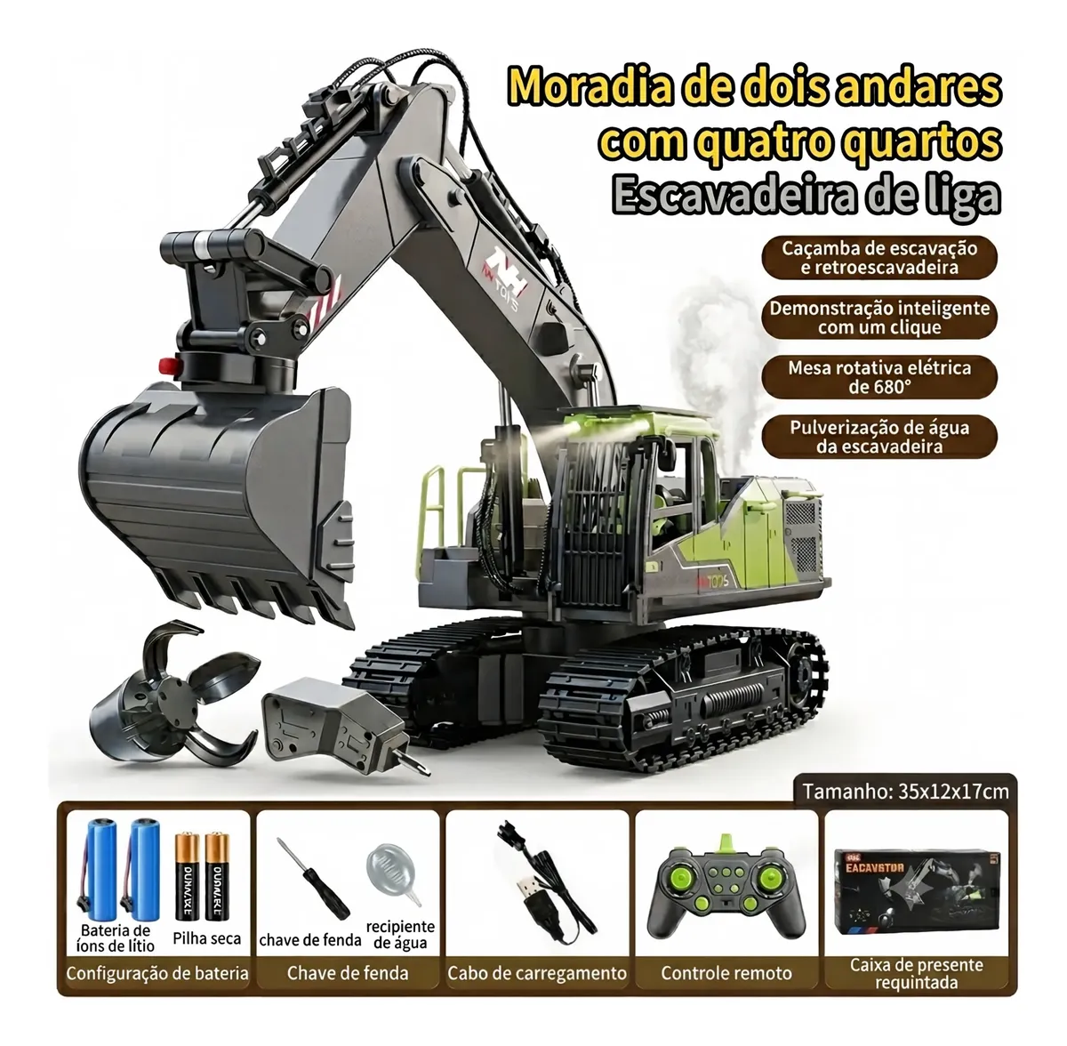 Escavadeira De Controle Remoto 3 Em 1, 14 Canais, Pulverizaç Verde-musgo Favorito Dos Pequenos