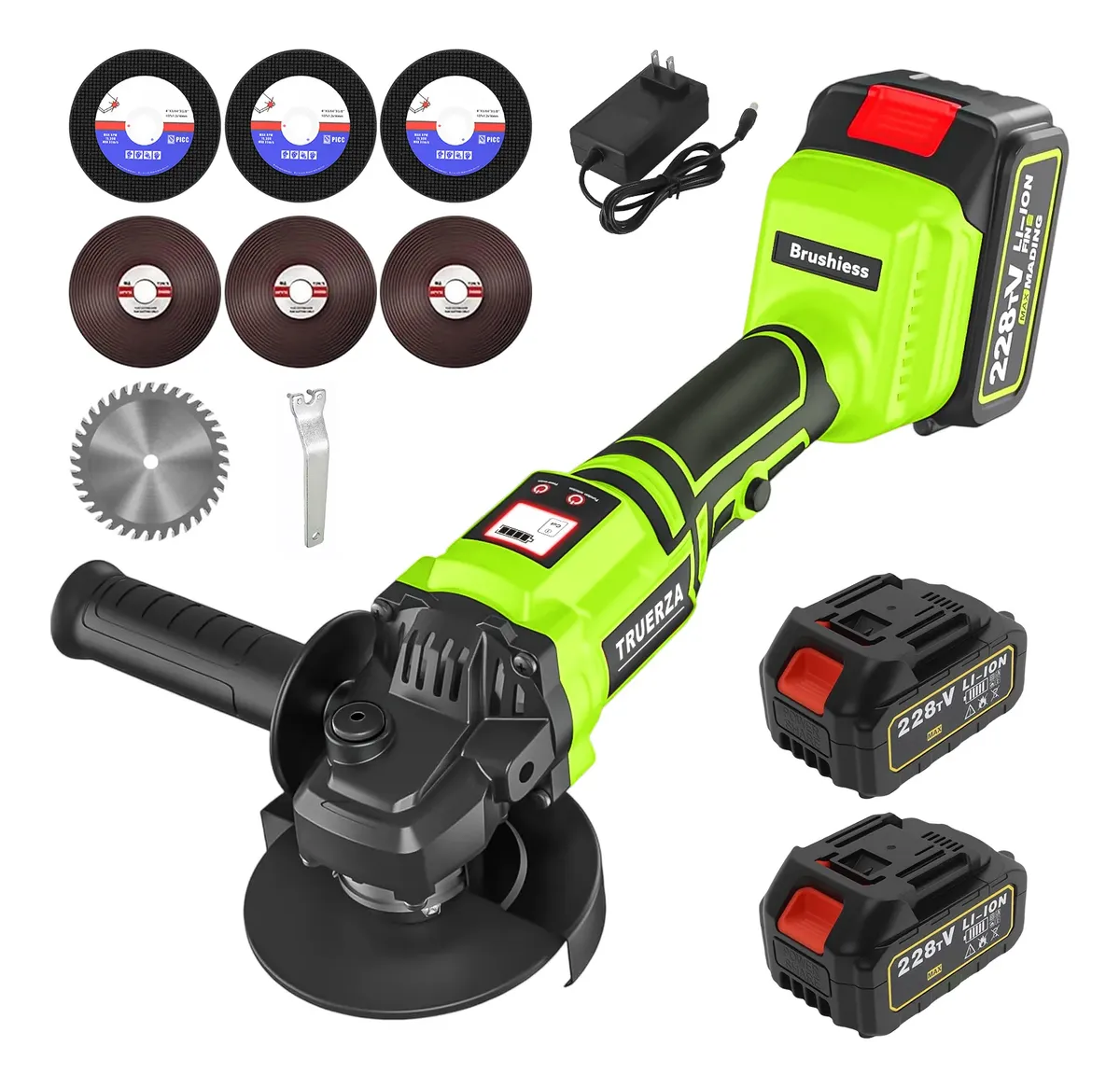Esmerilhadeira Lixadeira Angular Led 12000rpm 4.1/2 Truerza Verde 24v 50 Hz/60 Hz