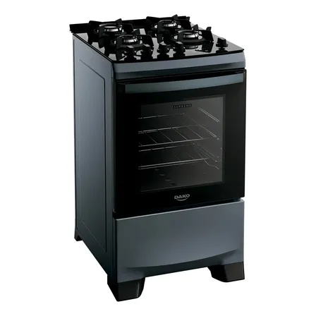 Fogão 4 Bocas A Gás Dako Supreme Timer Glass Com Mesa De Vidro E Forno 60l Titanium Titânio 127/220v