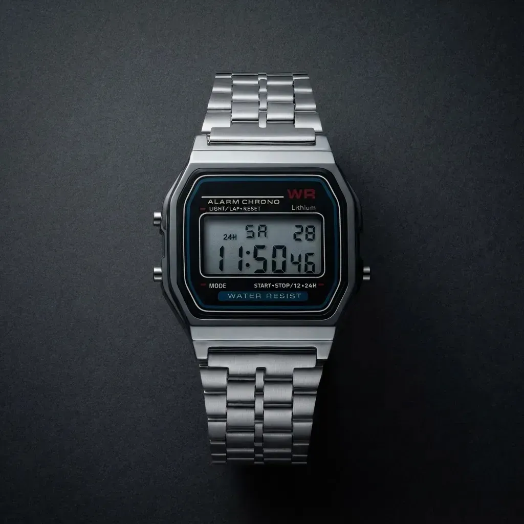 Relógio Estilo Casio Wr Resistente À Água Prateado Preto