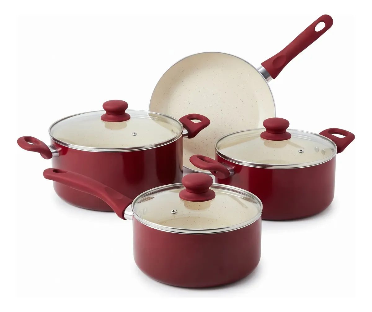 Conjunto Panelas 4 Peças Cerâmica Para Indução Cherry Vermelho