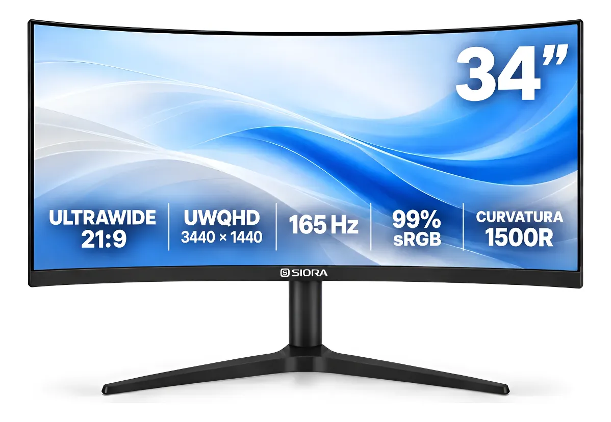Monitor Curvo 34 Ultrawide 165hz 21:9 1500r 2k Freesync Preto 127/220v