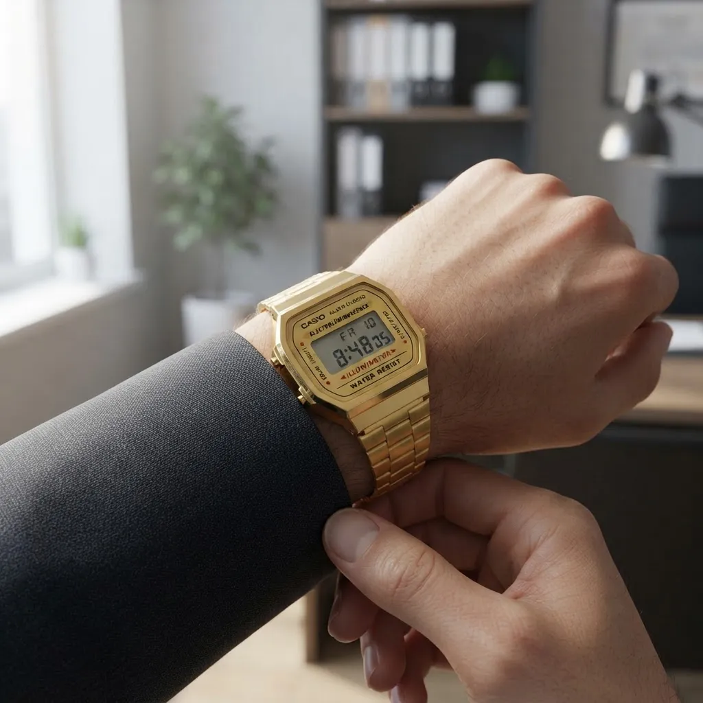 Relógio De Pulso Digital Casio A-168 Com Corria De Aço Inoxi Dourado
