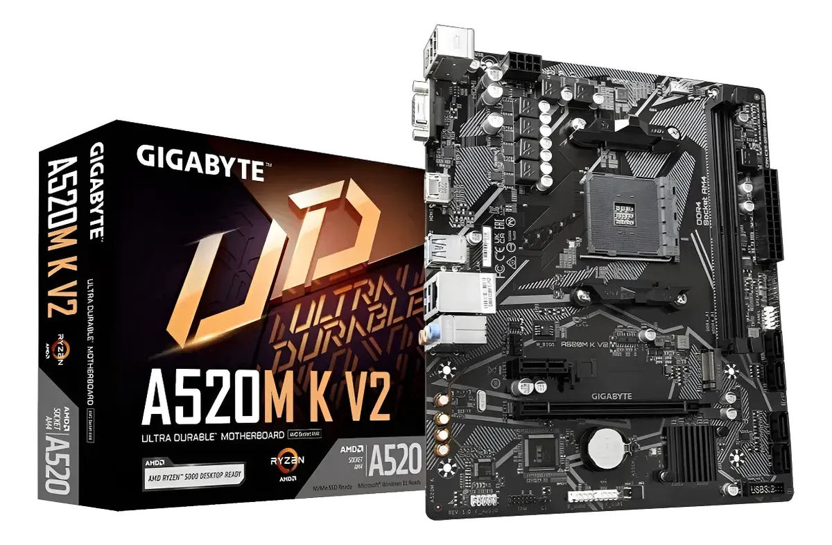 Placa Mãe Gigabyte A520m K V2 Am4 Ddr4 A520 Matx Hdmi Ryzen Preto
