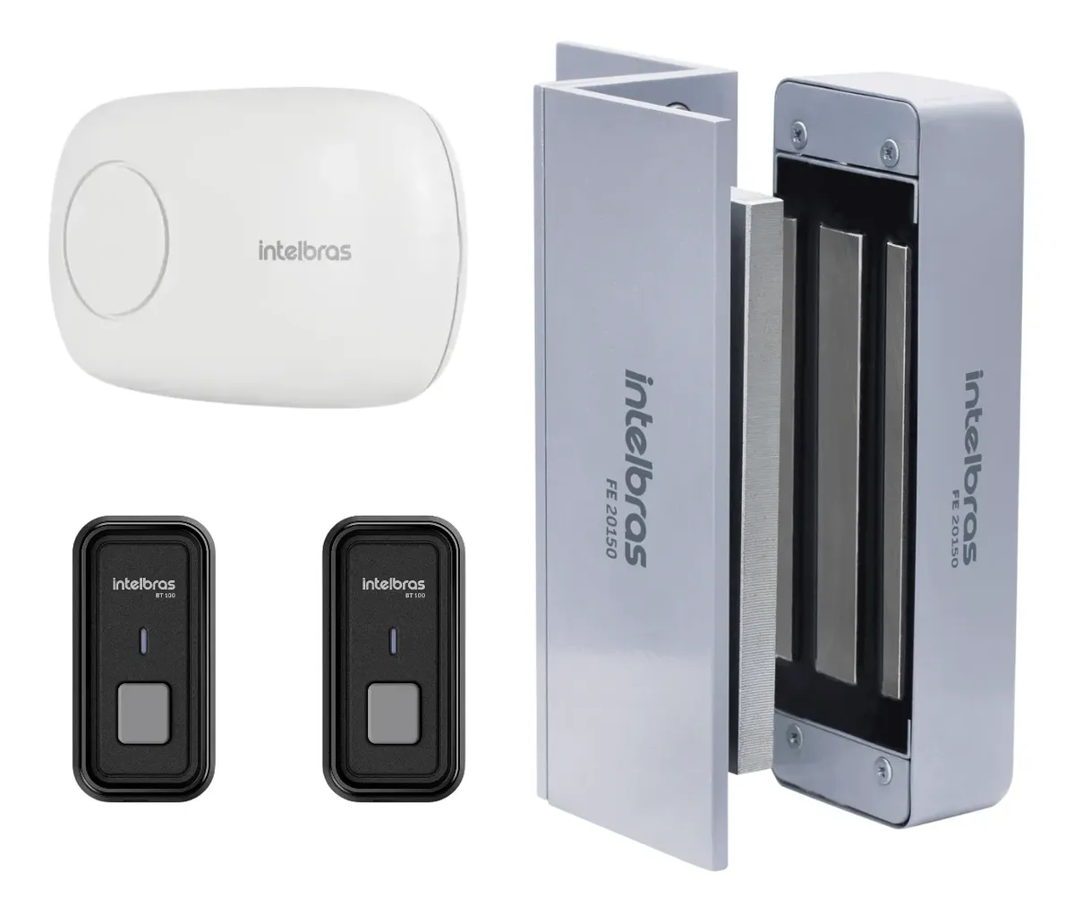 Kit Fechadura Eletroimã Intelbras Abertura 2 Botoeira Bt 100 Cinza