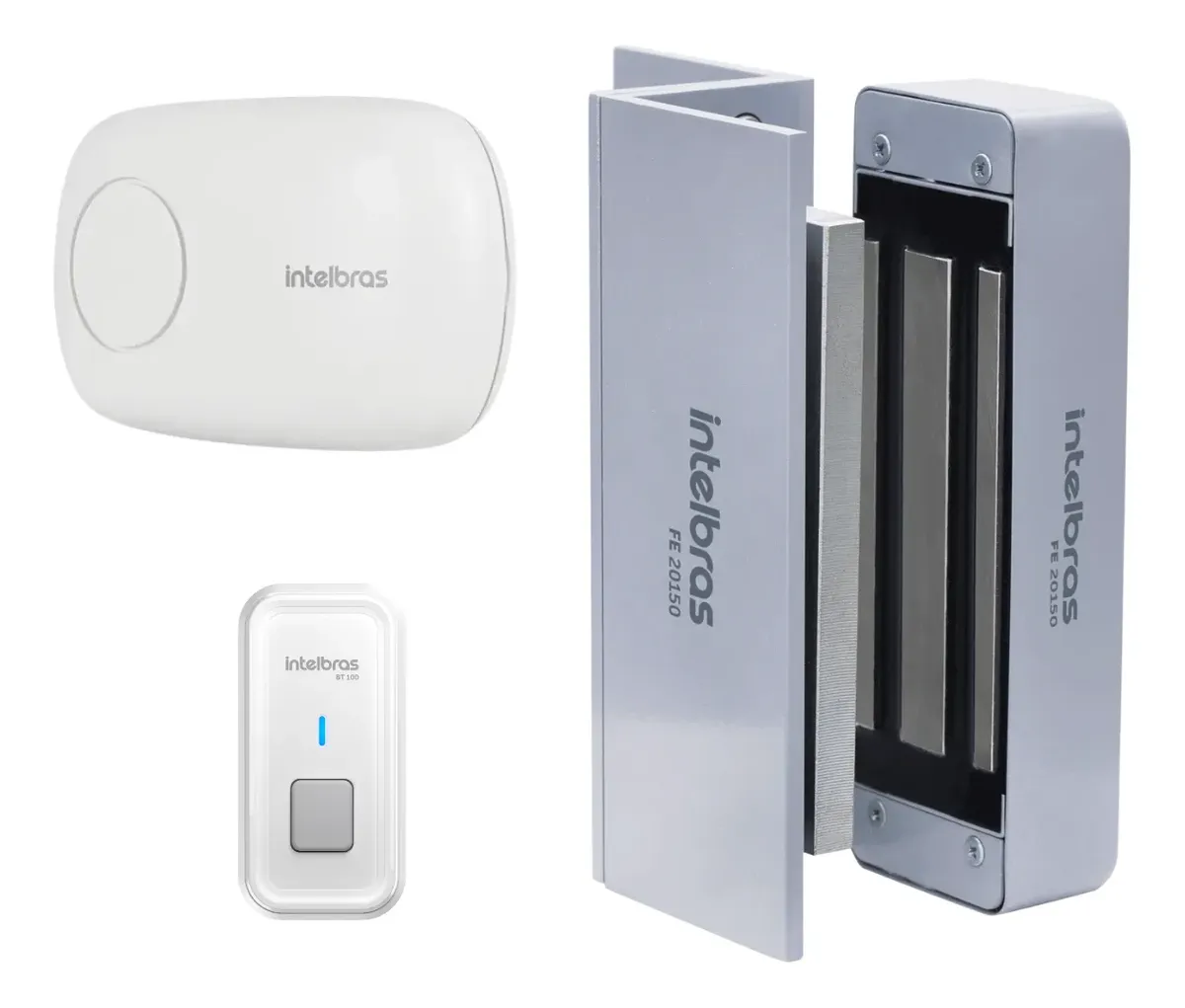 Kit Fechadura Eletroimã Intelbras Abertura Botoeira Bt 100b Cinza