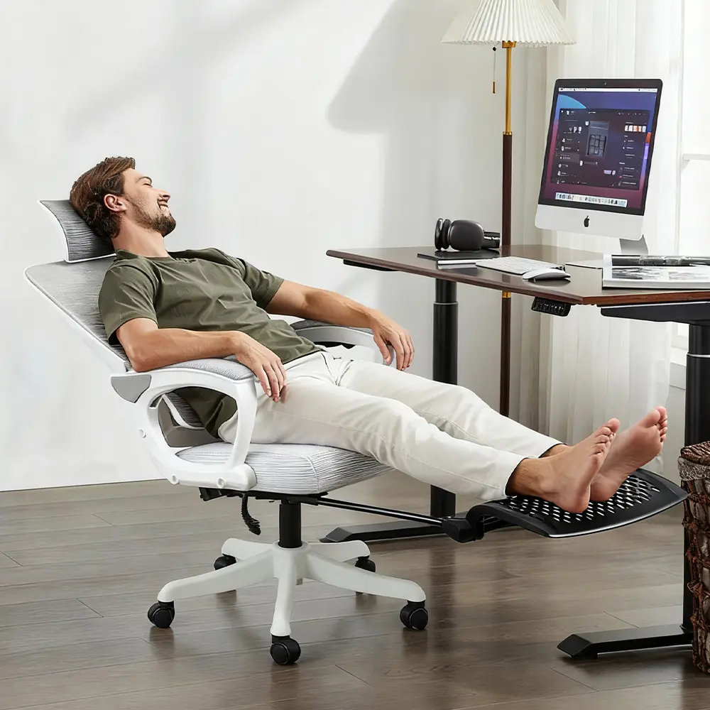 Cadeira De Escritório Ergonômica Com Suporte Lombar Elástico Branco