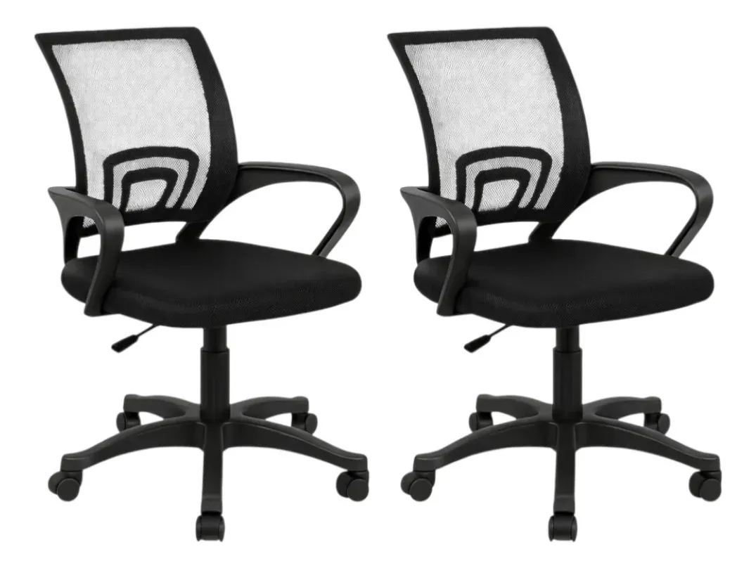 Kit 2 Cadeira Escritório Giratória Ergonomica Estofada Pret Preto Algodão