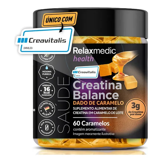 Creatina 100% Pura Alemã Creavitalis® - Micronizada - Alta Solubilidade - 60un Relaxmedic