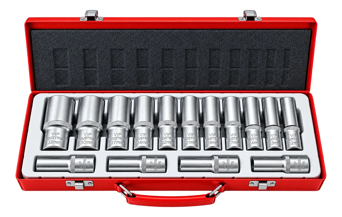 Jogo Soquete Longo Sextavado 1/2 10-32mm Vip Industrial Resistente