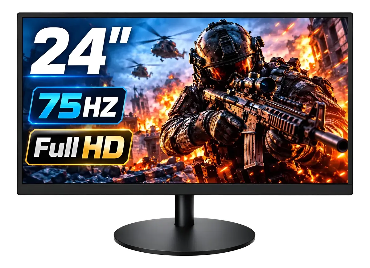 Monitor Led 24 Polegadas Full Hd 75hz Hdmi Vga Widescreen Preto 127/220v