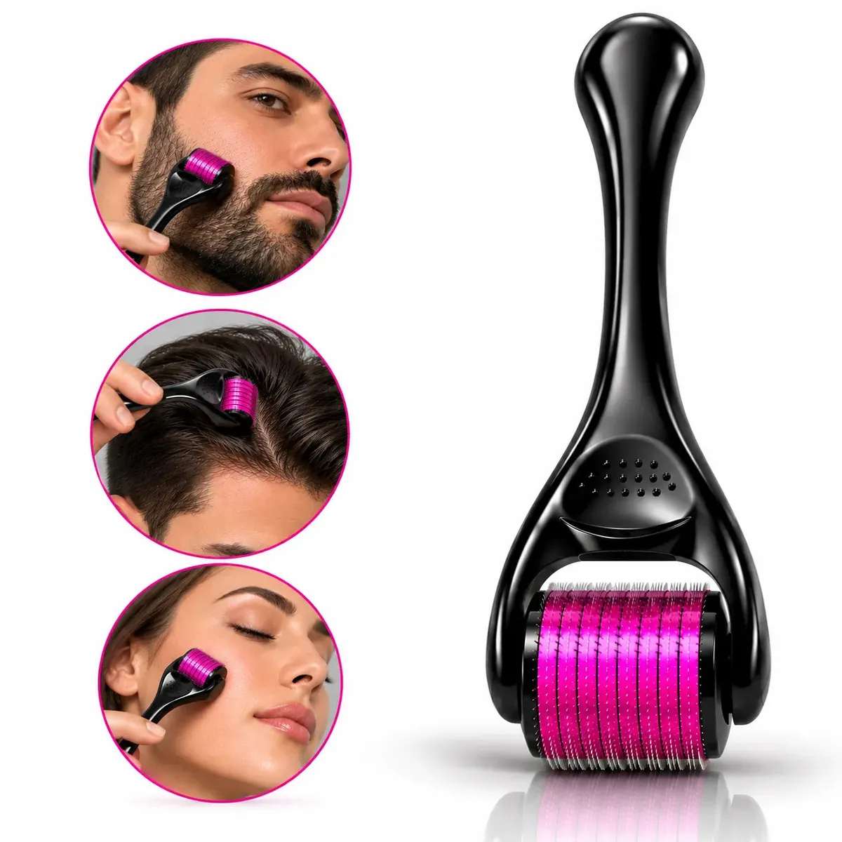 Derma Roller 1,mm Microagulhamento 540 Agulhas Aço Pele Barba Couro Cabeludo Cicatrizes Acne Pescoço Bochecha Queixo Linha De Expressão Região Da Testa Estimula Cabelo Barba Regeneração Da Pele