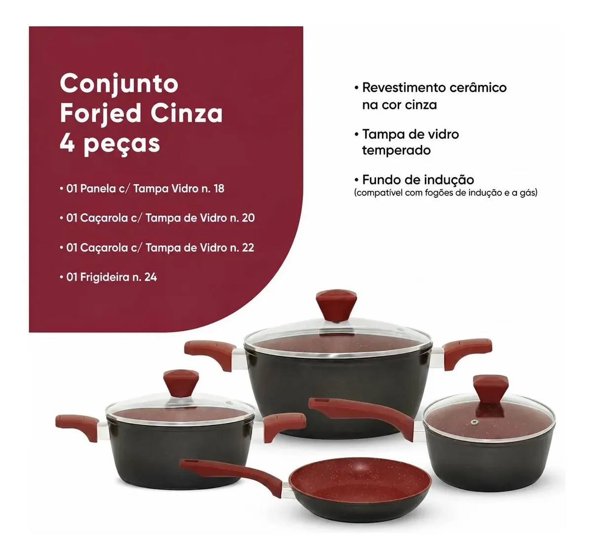 Jogo De Panelas De Cozinha Eirilar Forjed Chocolate - 4 Pçs Cinza-escuro