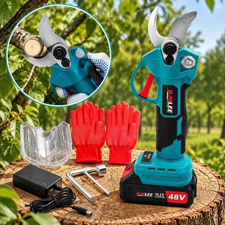 Tesoura Elétrica De Poda Sem Fio 48v Brushless 6.0ah Para Galhos De Árvores, Corte Até 30mm, Lâmina Sk5 Profissional Jardim Frutas Com Bateria E Carregador Azul-celeste