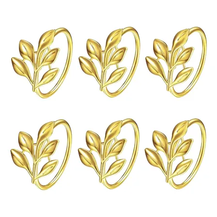 Argolas Para Guardanapo Folha Dourada Anéis Mesa Posta 6pçs Cor Dourado
