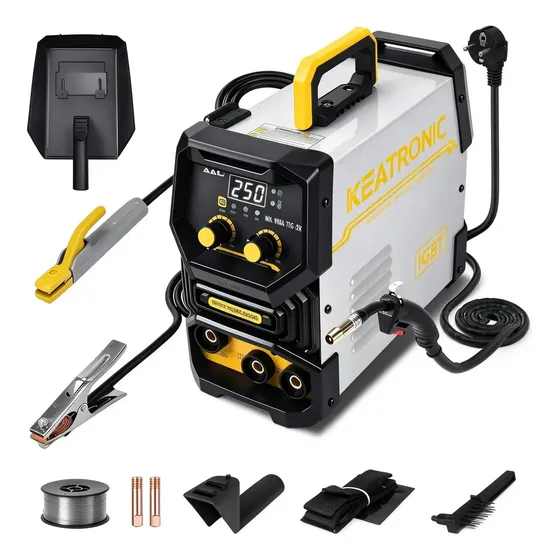 Máquina De Solda Inversora Portátil 3 em 1 sem gás MIG/LIFT TIG/MMA 127v/220v Keatronic IGBT 250A Soldador inversor de microfio portátil Compatível com Eletrodos E6013 E7018
