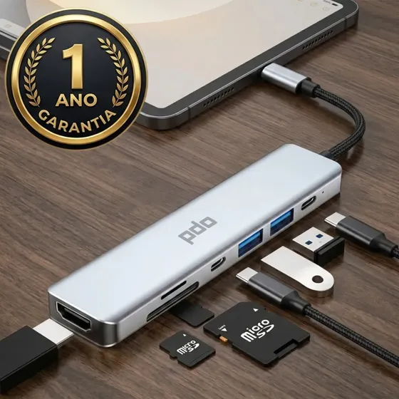 Adaptador Hub Usb com 7 Portas Usb 3.0 E 2.0 HDMI Cabo Tipo C Thunderbolt Dock Station Dex Macbook Air M1 M2 iPad Type C Tablet Computador Pc Notebook Extensor PDO