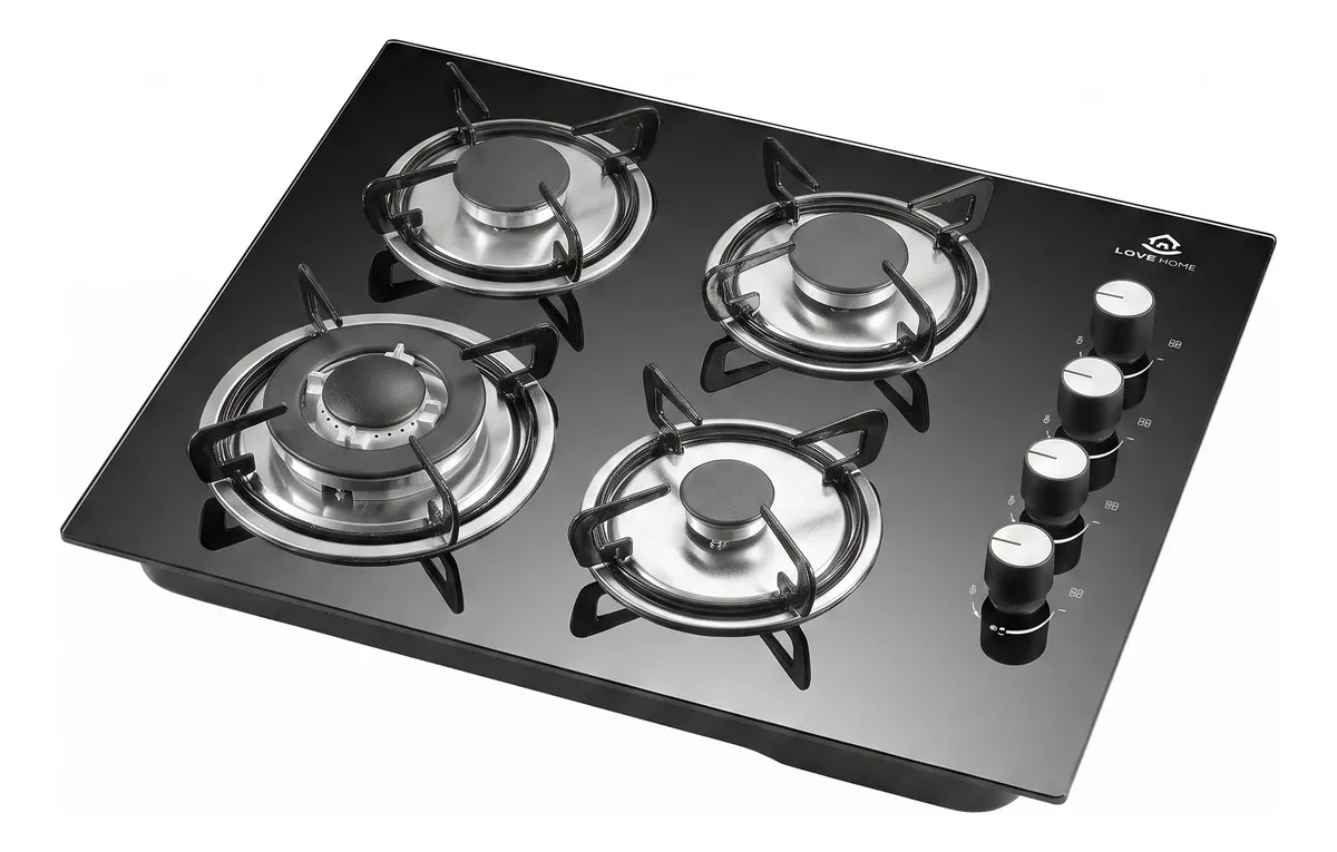 Cooktop Gás 4 Bocas Ultra Chama 3300w Vidro Preto Preto 127/220v