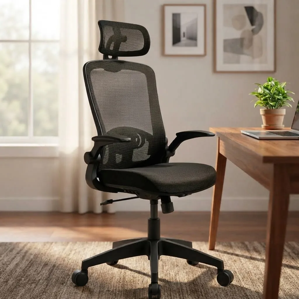 Cadeira De Escritório Ergonômica Giratória Premium Tela Mesh Preto Espuma De Alta Densidade