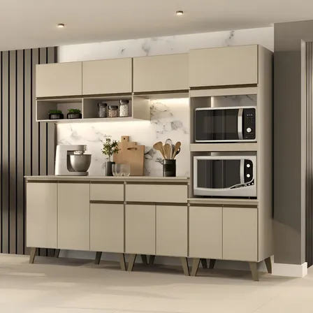 Armário De Cozinha Completa Atlanta Studio Carraro Amêndoa