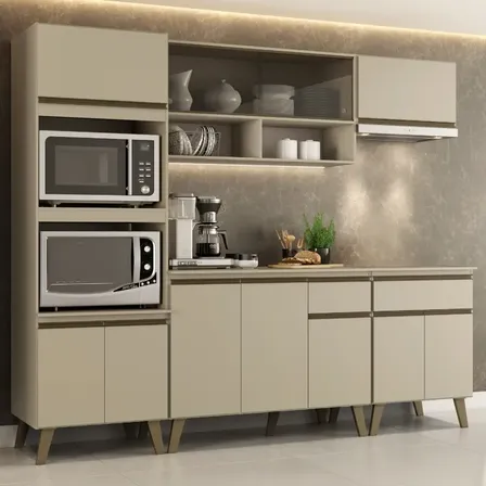Armário De Cozinha Completa Atlanta Prime Carraro Amêndoa