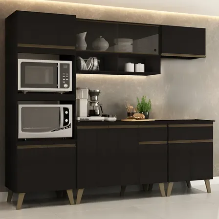Armário De Cozinha Completa Atlanta Prime Carraro Preto Touch