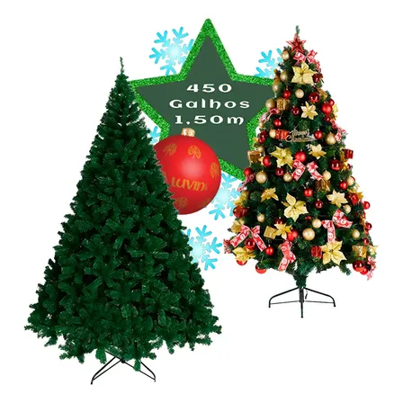 Árvore De Natal Pinheiro Canadense Luxo 1,50m 450 Galhos Tradicional Verde Imperial Premium Grande Cheia Luvinco