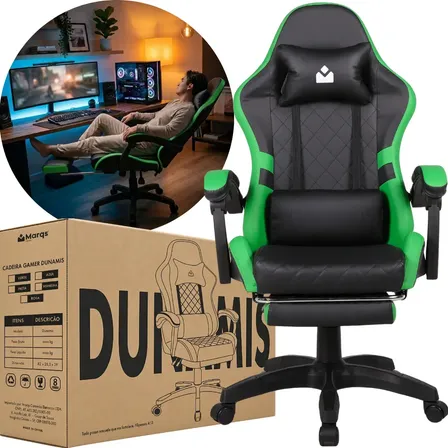 Cadeira De Escritorio Gamer Ergonômica Dunamis Verde Marqs Home Reclinável 180kg Resistente Giratória Confortavel Computador Courino Sintético
