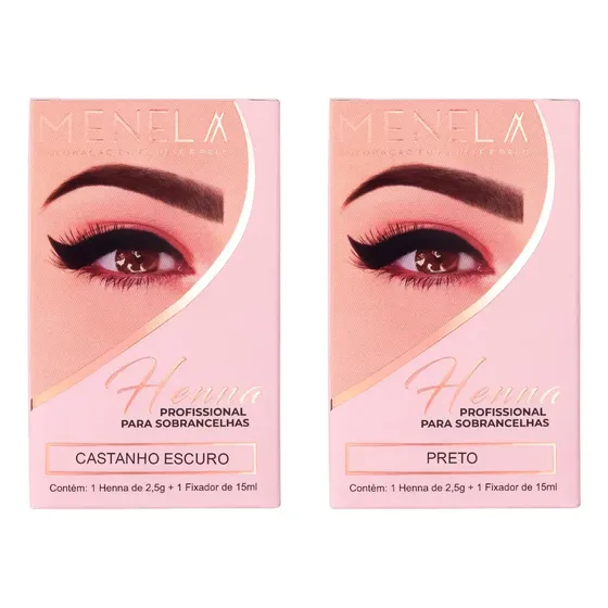 Combo Henna Para Sobrancelha Menela Castanho Escuro + Preto