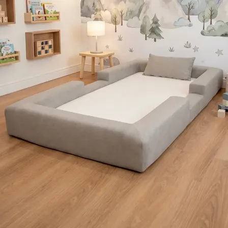 Cama Montessoriana Solteiro Ninho 100% Espuma Keiko Cor Cinza