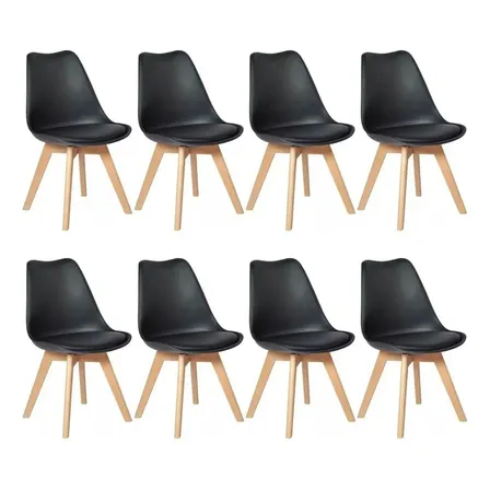 Cadeiras Jantar Tulipa Saarinen Leda Varanda Sala Pé Madeira Wood Elidy Preto, 8 Unidades