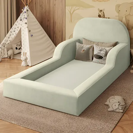 Cama Colchão Montessoriana Infantil Proteção Lateral Balaqui Cor Bege